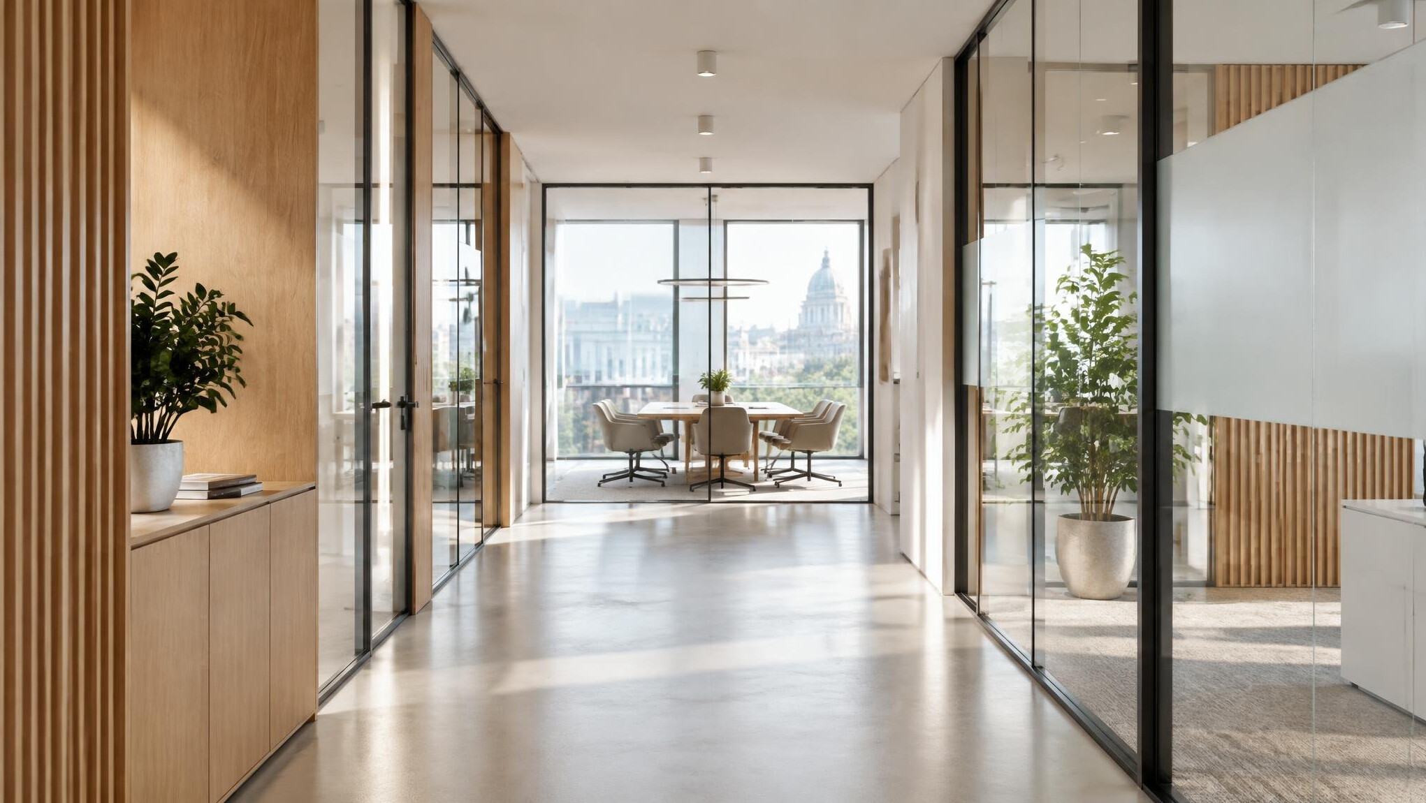 Modern office corridor with natural light in Brussels