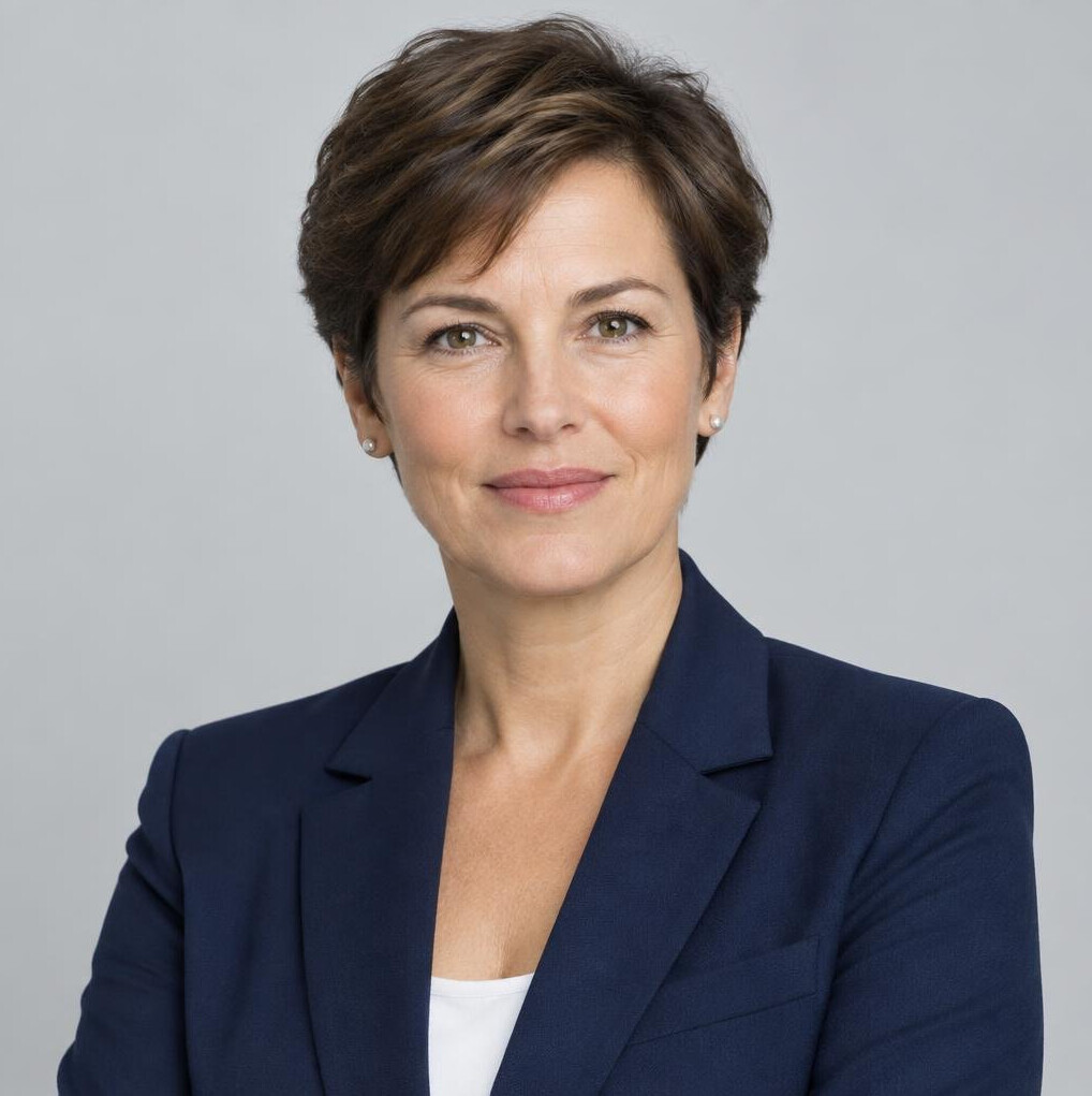 Studio portrait of a European woman facilitator in her 40s